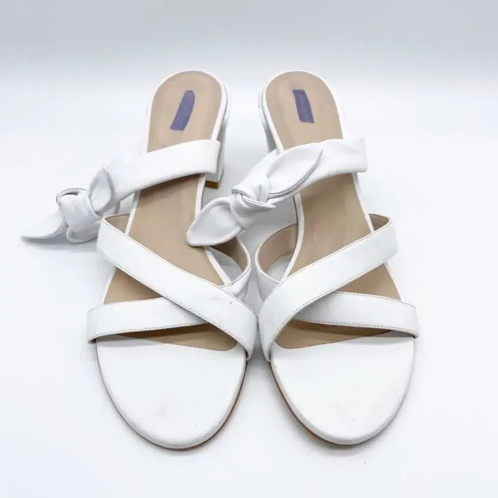 Stuart Weitzman Women's Bandeau White Bow Leather Slide Sandals Size‎ 11.5